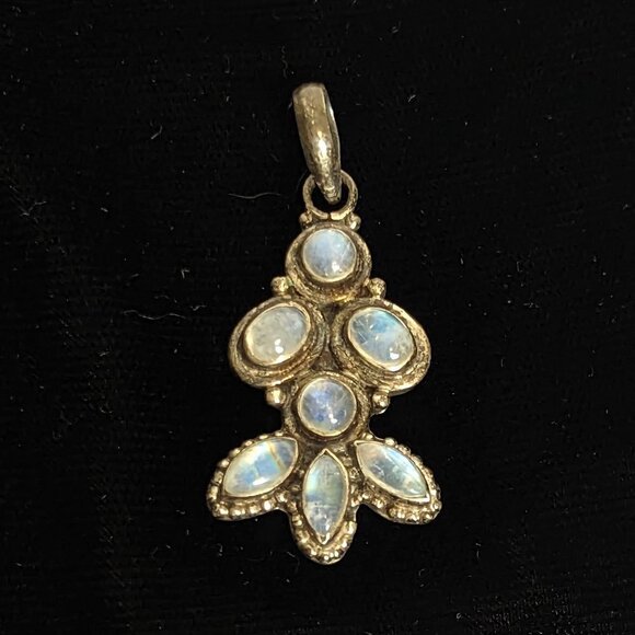 Sterling Silver Moonstone Pendant Charm Necklace Stamped 925 Teardrop Floral - Picture 1 of 8
